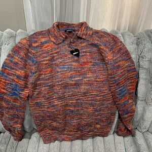 Fashion Nova Multicolor Marled Crewneck Sweater - Orange, Blue, Brown